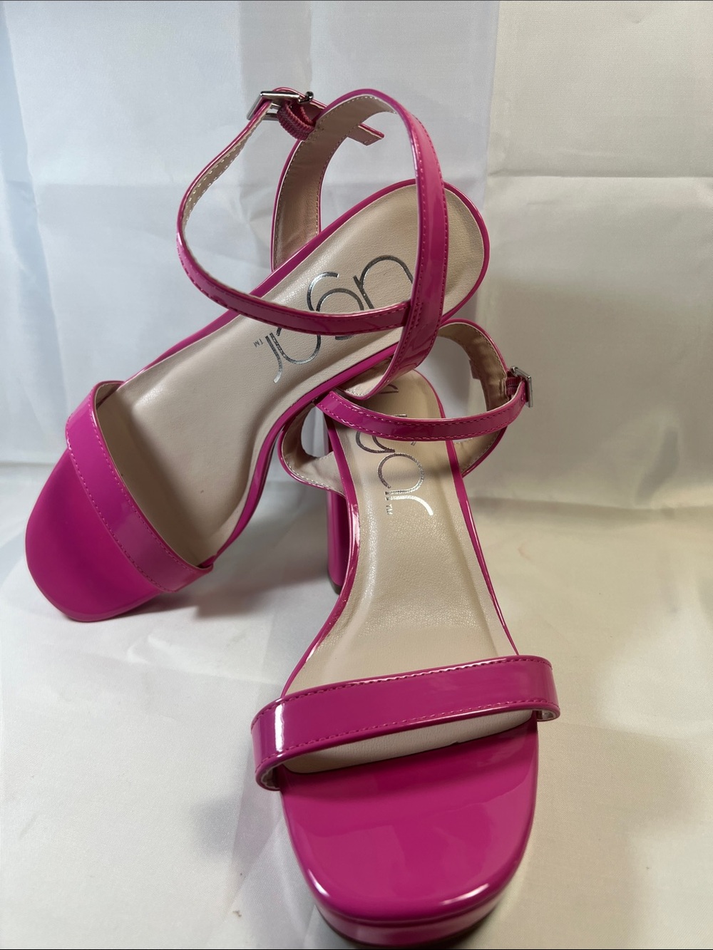Sugar Hot Pink Patent Strappy Block Heels